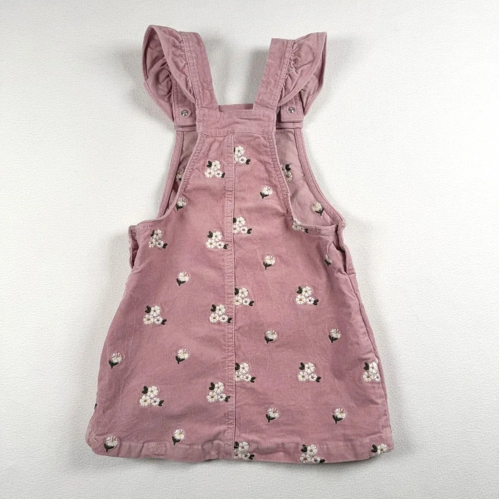 Cupcakes and Cashmere Girls Pink Corduroy‎ Floral Embroidered Overall Dress 4T - Picture 3 of 6